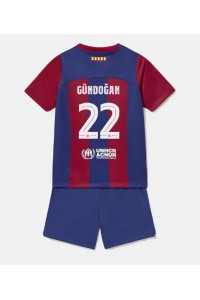 Fotbalové Dres Barcelona Ilkay Gundogan #22 Dětské Domácí Oblečení 2023-24 Krátký Rukáv (+ trenýrky)